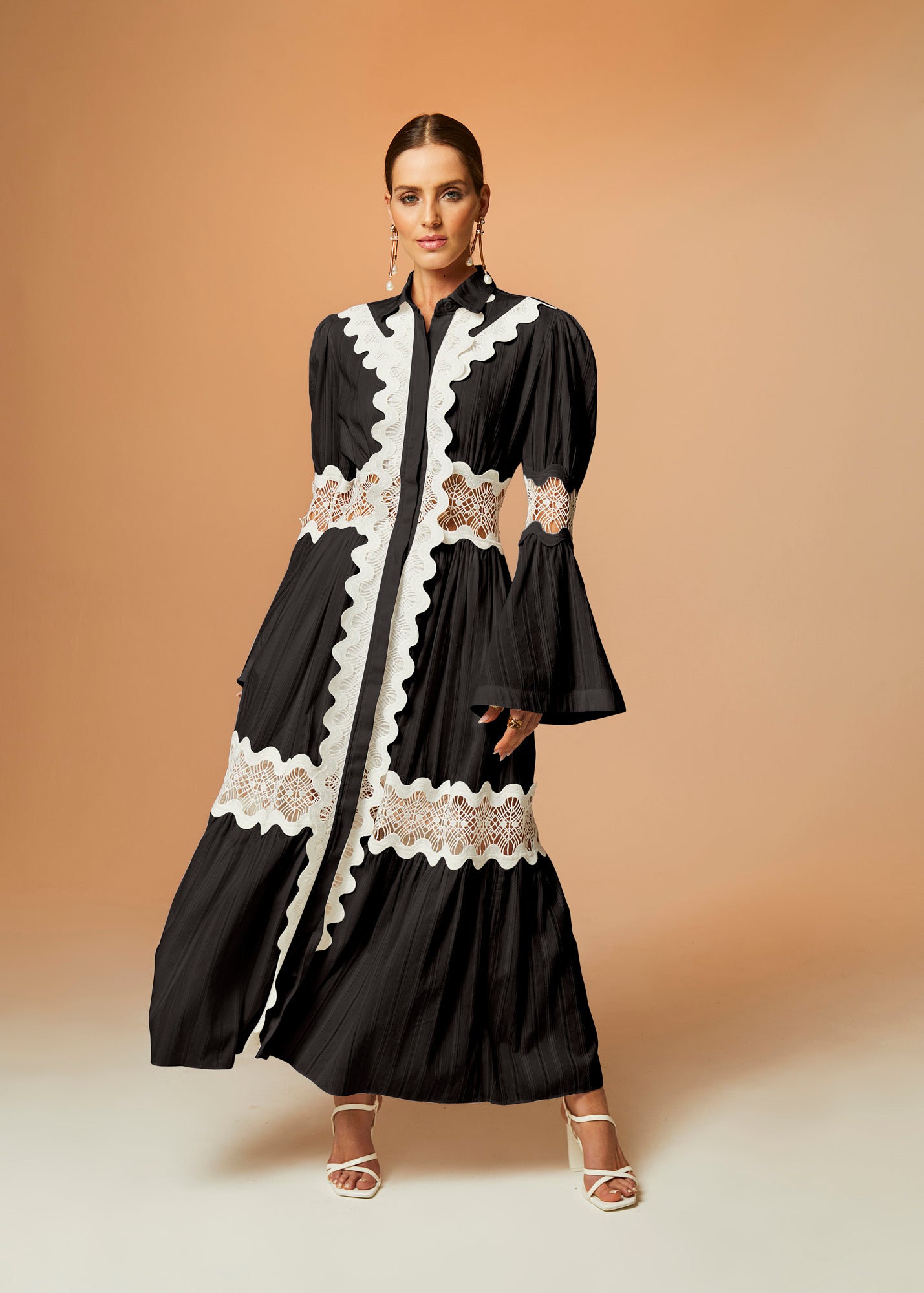 Clair Collared Lace Maxi Dress - White