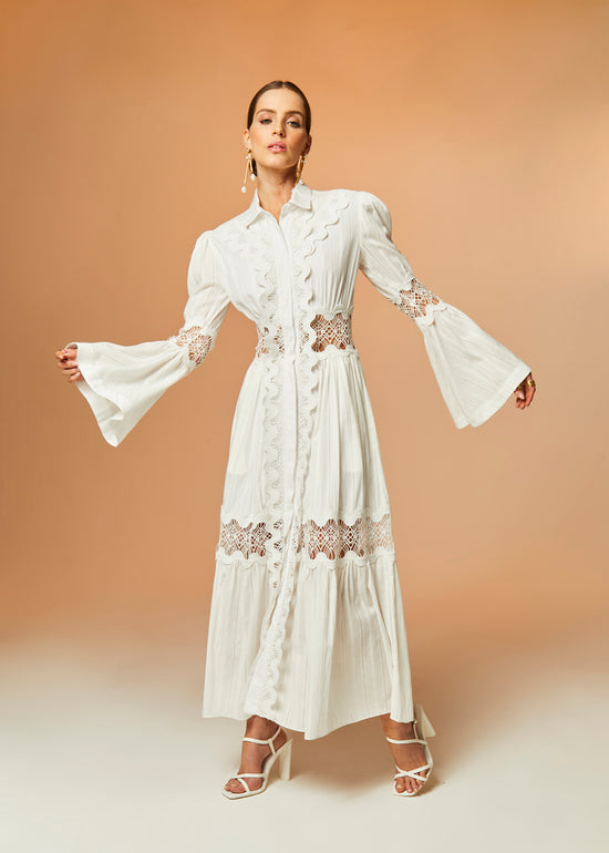 Clair Collared Lace Maxi Dress - White