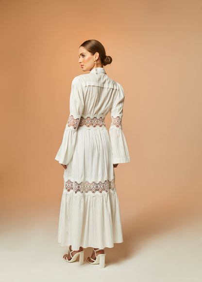Clair Collared Lace Maxi Dress - White