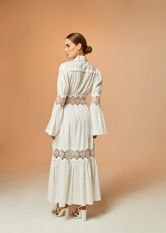 Clair Collared Lace Maxi Dress - White