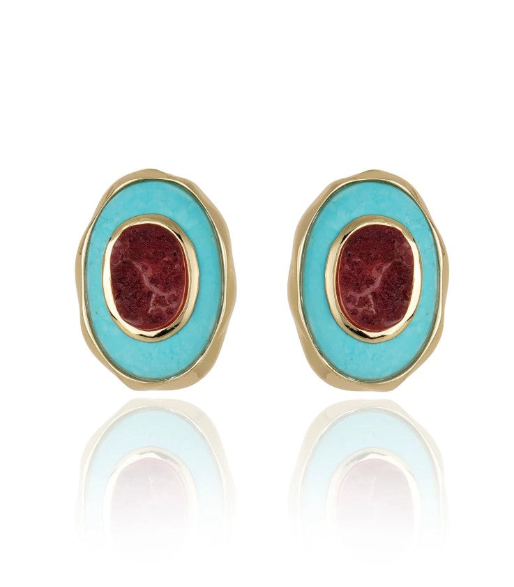 Confidence Stud - Turquoise Howlite Pink Quartz