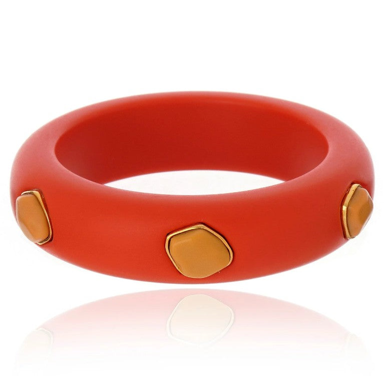 Multi Stone Resin Bangle - Coral and Beige