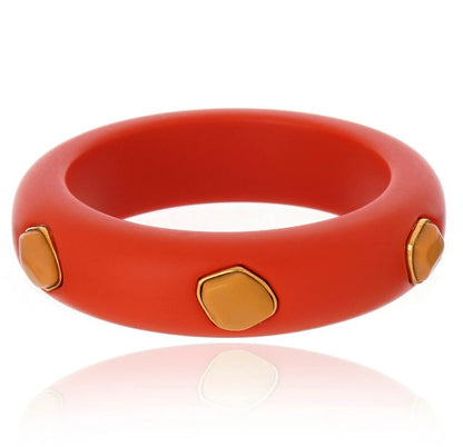Multi Stone Resin Bangle - Coral and Beige