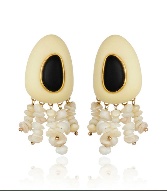Noche Serena Fringe Drop Earring - Beige and Black
