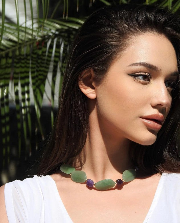 Alquimia Layered Necklace - Amethyst and Green Quartz