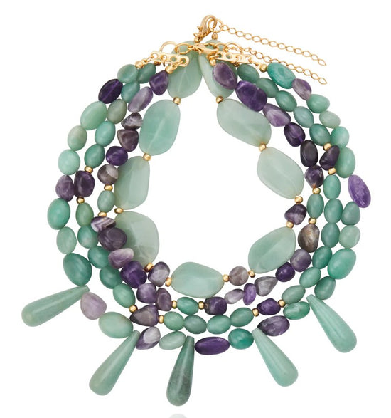 Alquimia Layered Necklace - Amethyst and Green Quartz