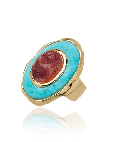Confidence Ring - Turquoise Howlite Pink Quartz