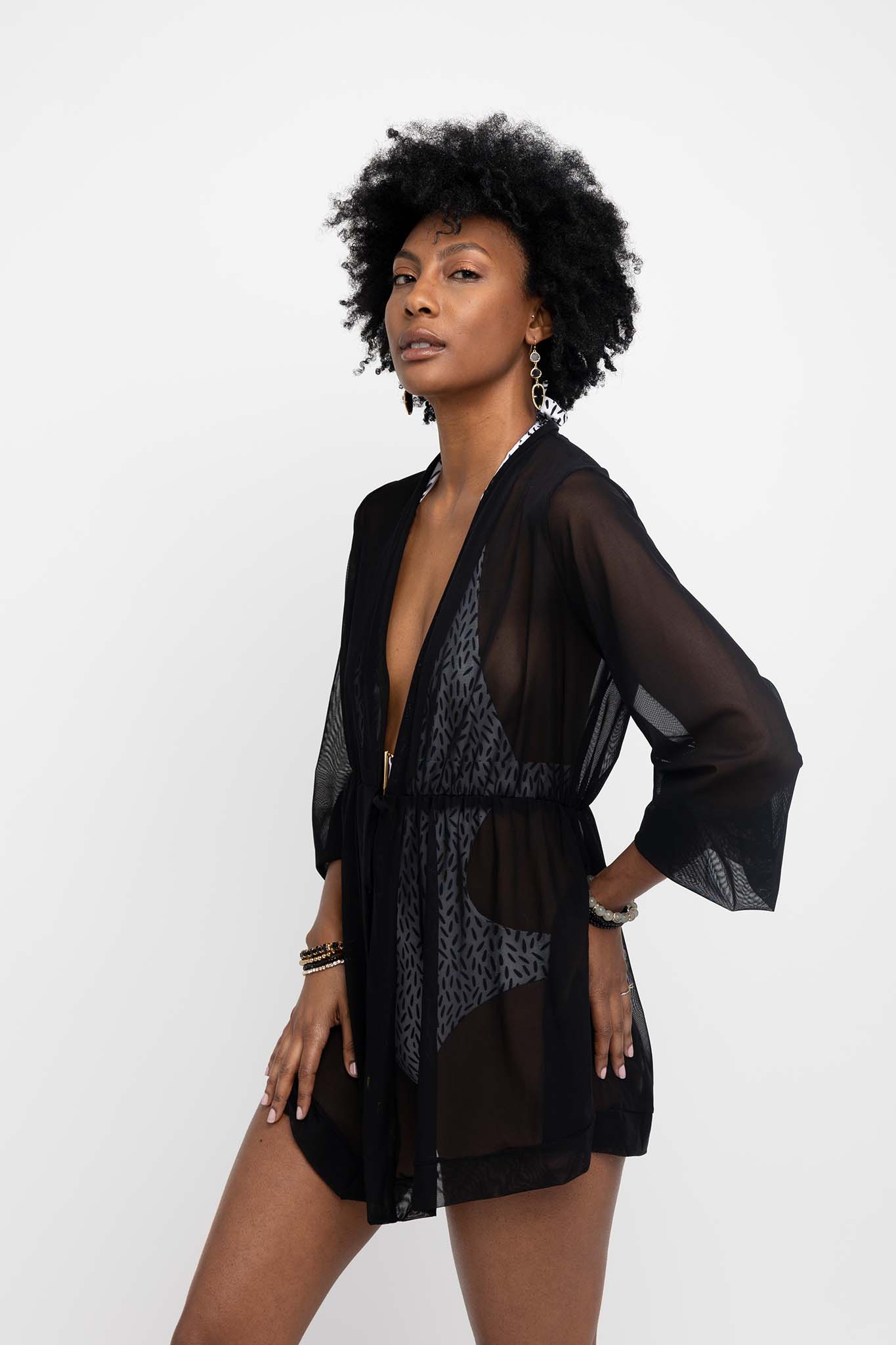 Arenal Coverup Mini Dress Black - Aqua Morada