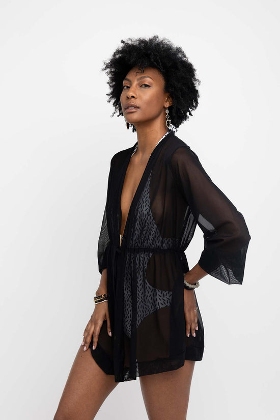 Arenal Coverup Mini Dress Black - Aqua Morada