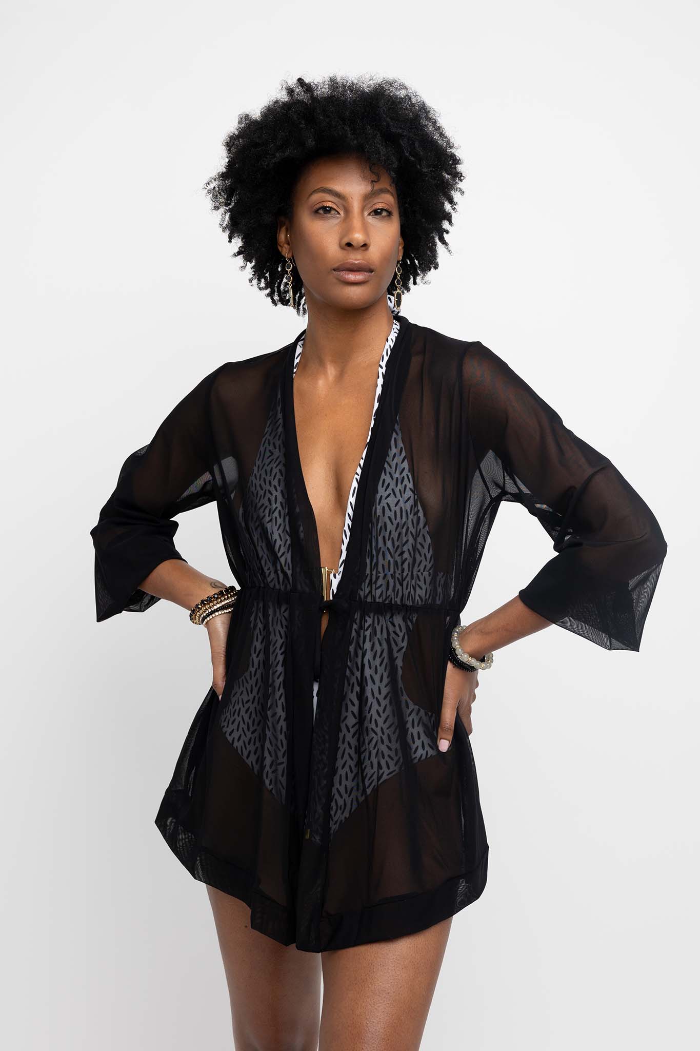 Arenal Coverup Mini Dress Black - Aqua Morada