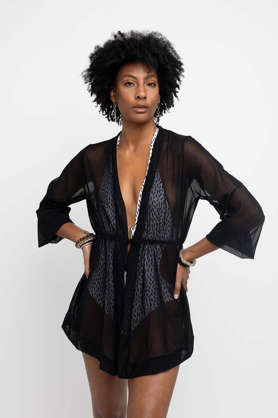 Arenal Coverup Mini Dress Black - Aqua Morada