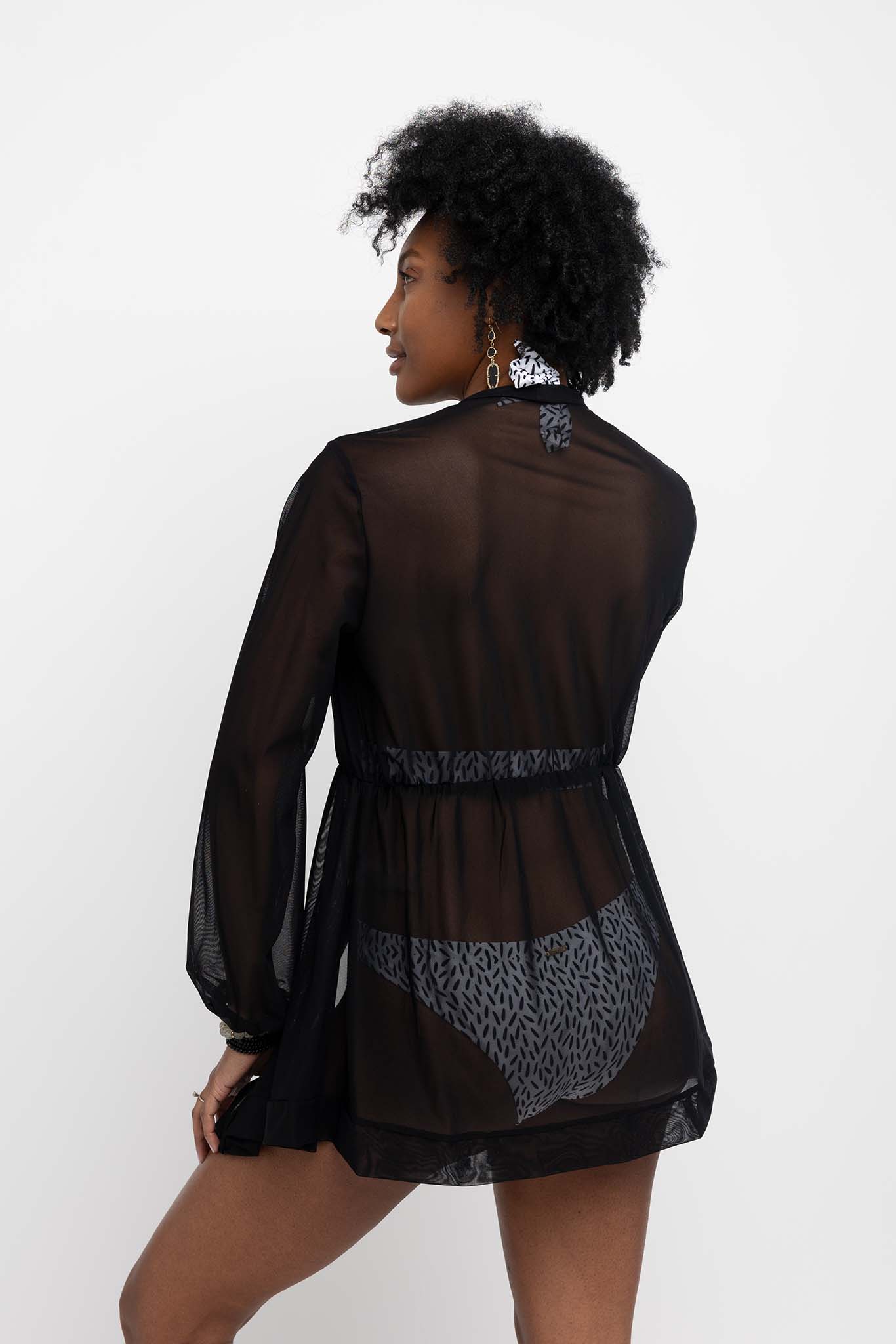 Arenal Coverup Mini Dress Black - Aqua Morada
